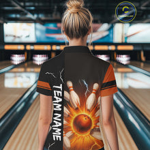 Load image into Gallery viewer, Orange Flame Lightning thunder Bowling shirt For Women custom bowling team jersey Bowler Outfits NQS10329