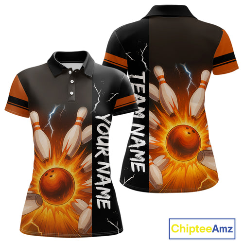 Orange Flame Lightning thunder Bowling shirt For Women custom bowling team jersey Bowler Outfits NQS10329