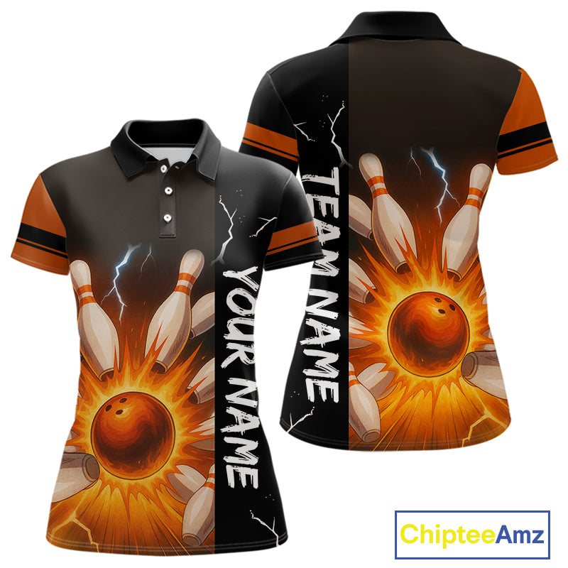 Orange Flame Lightning thunder Bowling shirt For Women custom bowling team jersey Bowler Outfits NQS10329