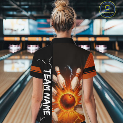 Orange Flame Lightning thunder Bowling shirt For Women custom bowling team jersey Bowler Outfits NQS10329