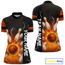 Load image into Gallery viewer, Orange Flame Lightning thunder Bowling shirt For Women custom bowling team jersey Bowler Outfits NQS10329