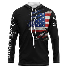 Load image into Gallery viewer, US fishing fish on black American flag UV protection Customize performance long sleeve fishing shirts NQS6233