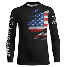 Load image into Gallery viewer, US fishing fish on black American flag UV protection Customize performance long sleeve fishing shirts NQS6233