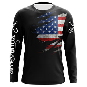 US fishing fish on black American flag UV protection Customize performance long sleeve fishing shirts NQS6233