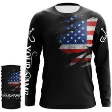 Load image into Gallery viewer, US fishing fish on black American flag UV protection Customize performance long sleeve fishing shirts NQS6233