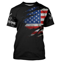 Load image into Gallery viewer, US fishing fish on black American flag UV protection Customize performance long sleeve fishing shirts NQS6233