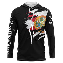 Load image into Gallery viewer, FL fishing fish on black Florida flag UV protection Customize performance long sleeve fishing shirts NQS6234