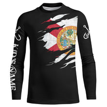 Load image into Gallery viewer, FL fishing fish on black Florida flag UV protection Customize performance long sleeve fishing shirts NQS6234