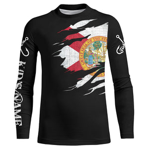 FL fishing fish on black Florida flag UV protection Customize performance long sleeve fishing shirts NQS6234