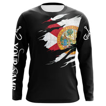 Load image into Gallery viewer, FL fishing fish on black Florida flag UV protection Customize performance long sleeve fishing shirts NQS6234