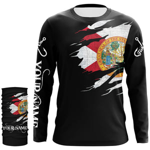 FL fishing fish on black Florida flag UV protection Customize performance long sleeve fishing shirts NQS6234