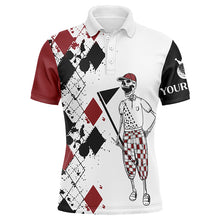 Load image into Gallery viewer, Funny Red, black argyle pattern Mens golf polos shirts custom golf skull white golf shirts, golf gifts NQS6236