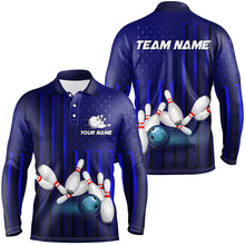 Load image into Gallery viewer, Blue American Flag patriotic Bowling Polo, 1/4 Zip Shirts For Men, custom team bowling shirts NQS8362