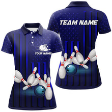 Load image into Gallery viewer, Blue American Flag patriotic Bowling Polo, 1/4 Zip Shirts For Women, custom team bowling shirts NQS8362