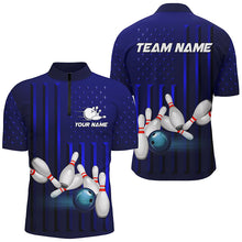 Load image into Gallery viewer, Blue American Flag patriotic Bowling Polo, 1/4 Zip Shirts For Men, custom team bowling shirts NQS8362
