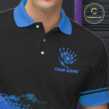 Load image into Gallery viewer, Custom Black And Blue Bowling Team Polo, Quarter-Zip Shirts For Men, Personalized Bowling Jerseys NQS10539
