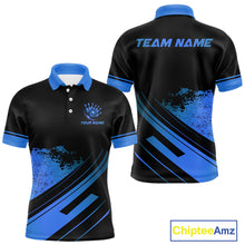 Load image into Gallery viewer, Custom Black And Blue Bowling Team Polo, Quarter-Zip Shirts For Men, Personalized Bowling Jerseys NQS10539