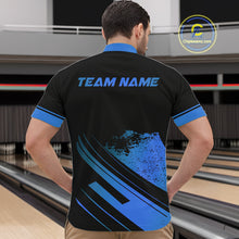 Load image into Gallery viewer, Custom Black And Blue Bowling Team Polo, Quarter-Zip Shirts For Men, Personalized Bowling Jerseys NQS10539