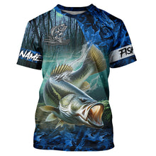 Load image into Gallery viewer, Largemouth bass Fishing blue camo customize name UV protection long sleeves shirts fishing apparel NQS2310