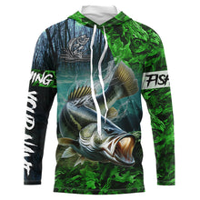 Load image into Gallery viewer, Largemouth bass Fishing green camo UV protection customize name long sleeves shirts fishing apparel NQS2311