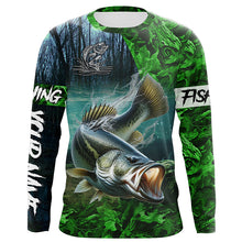 Load image into Gallery viewer, Largemouth bass Fishing green camo UV protection customize name long sleeves shirts fishing apparel NQS2311