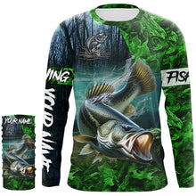 Load image into Gallery viewer, Largemouth bass Fishing green camo UV protection customize name long sleeves shirts fishing apparel NQS2311