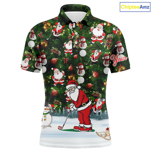 Funny Christmas golf shirt custom name Mens golf polo shirt - Santa Golfer Christmas gifts NQS4212