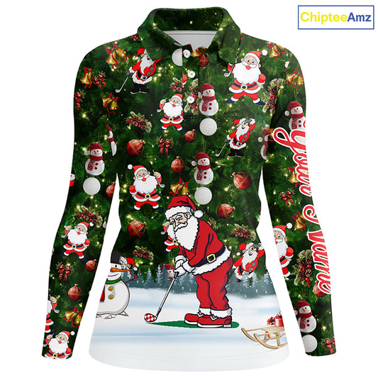 Funny Christmas golf shirt custom name Womens golf polo shirts - Santa Golfer Christmas gifts NQS4212