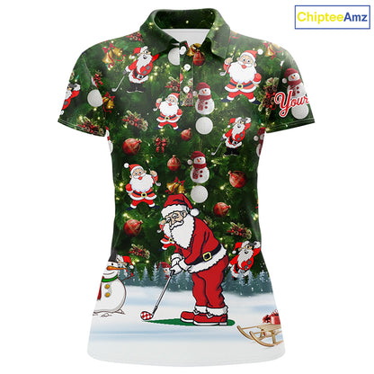 Funny Christmas golf shirt custom name Womens golf polo shirts - Santa Golfer Christmas gifts NQS4212