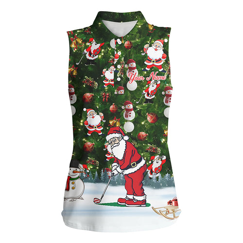 Funny Christmas golf shirt custom Womens sleeveless golf polo shirts - Santa Golfer Christmas gifts NQS4212