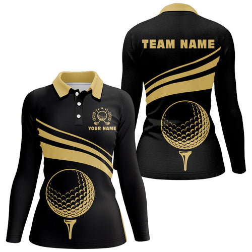 Personalized polo golf shirts for women, custom gold Womens golf shirts team golf jersey | Black NQS8806