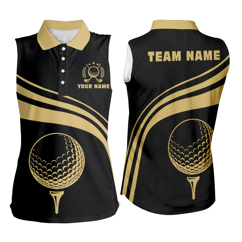 Personalized sleeveless polo golf shirts for women, custom gold golf shirts team golf jersey | Black NQS8806