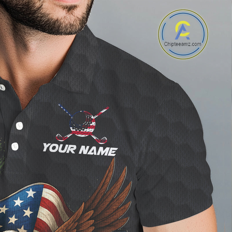 Black and Green Camo American Flag Eagle Golf Polo Shirts For Men Custom Patriotic Team Golf Jersey NQS10953