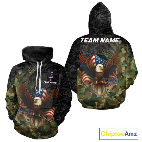 Black & Green Camo American Flag Eagle Disc Golf Hoodies, Patriotic disc golf jersey custom NQS10954