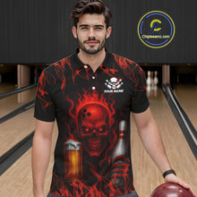 Load image into Gallery viewer, Red Skull and Beer Bowling shirts with flames Custom Bowling Polo, 1/4 Zip bowling outfits for men NQS10955