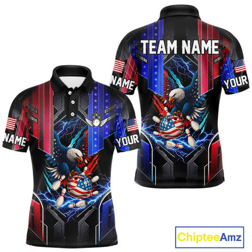American flag bowling jersey Custom patriotic Lightning Thunder Eagle Bowling shirts for men NQS10958