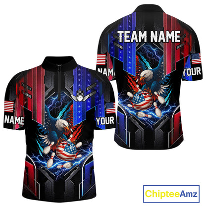 American flag bowling jersey Custom patriotic Lightning Thunder Eagle Bowling shirts for men NQS10958