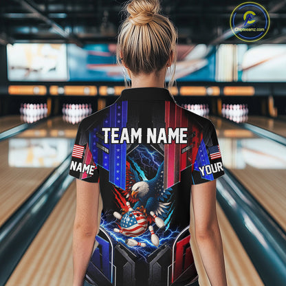 American flag bowling jersey Custom patriotic Lightning Thunder Eagle Bowling shirts for Women NQS10958