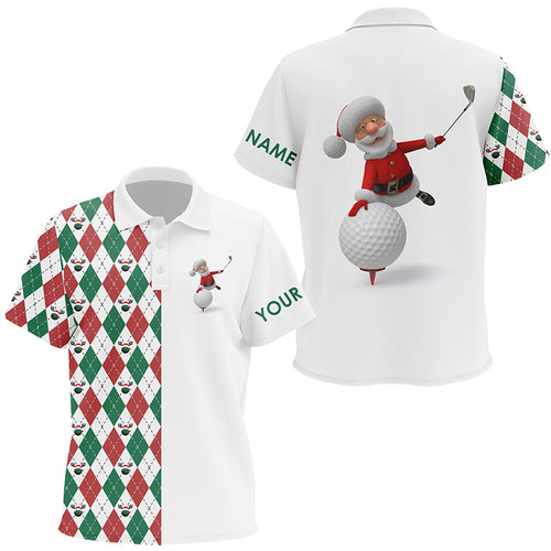 Funny Santa golfer Kid golf polo shirts custom argyle plaid pattern Christmas golf gifts for Kid NQS6915