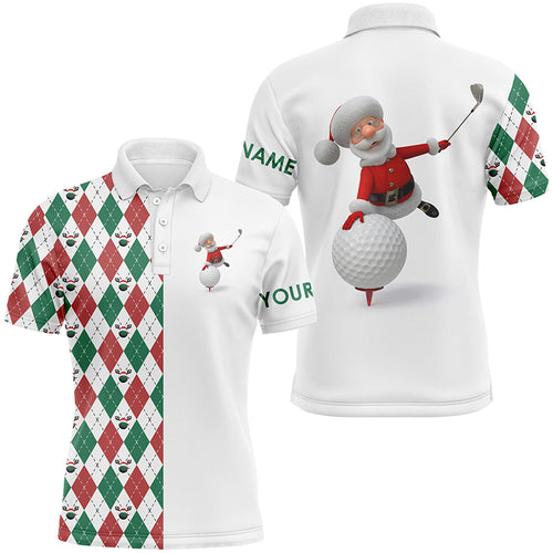 Funny Santa golfer Mens golf polo shirts custom argyle plaid pattern Christmas golf gifts for mens NQS6915