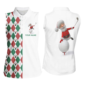 Funny Santa golfer Women sleeveless polo shirt custom argyle pattern Christmas golf gifts for ladies NQS6915