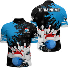 Load image into Gallery viewer, Christmas Bowling Polo, Quarter Zip Shirts For Men Custom Christmas Bowling Team Jerseys | Blue NQS9056