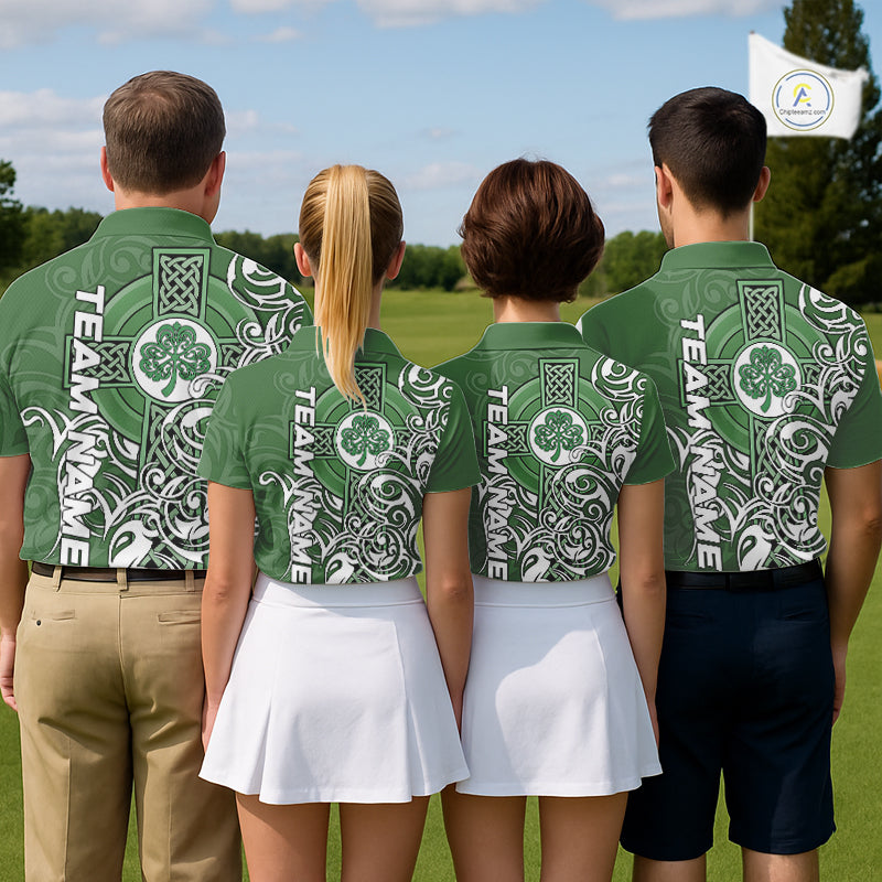 Green Irish Tribal Cross St Patrick's Day Womens Golf Polo Shirts Custom Lucky Golf Team Jerseys NQS11335