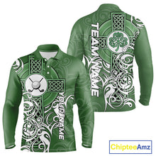 Load image into Gallery viewer, Green Irish Tribal Cross St Patrick's Day Mens Golf Polo Shirts Custom Lucky Golf Team Jerseys NQS11335