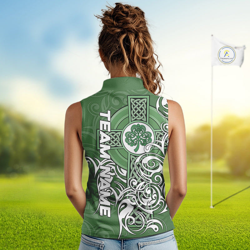 Green Irish Tribal Cross St Patrick's Day Women Sleeveless polo shirt Custom Lucky Golf Team Jerseys NQS11335