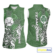 Load image into Gallery viewer, Green Irish Tribal Cross St Patrick's Day Women Sleeveless polo shirt Custom Lucky Golf Team Jerseys NQS11335