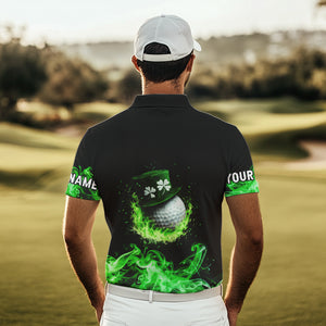 Personalized Green Flame Smoke Lucky clover golf polo shirts for men custom St Patrick Day golf shirts NQS9450