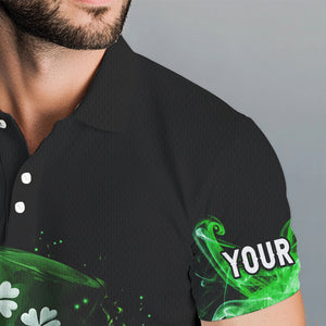 Personalized Green Flame Smoke Lucky clover golf polo shirts for men custom St Patrick Day golf shirts NQS9450