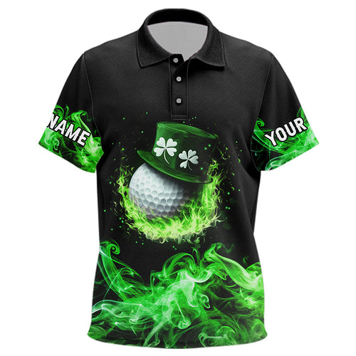 Personalized Green Flame Smoke Lucky clover golf polo shirts for Kid custom St Patrick Day golf shirt NQS9450