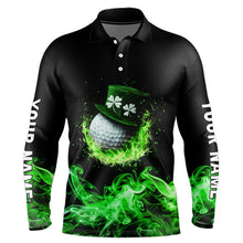 Load image into Gallery viewer, Personalized Green Flame Smoke Lucky clover golf polo shirts for men custom St Patrick Day golf shirts NQS9450